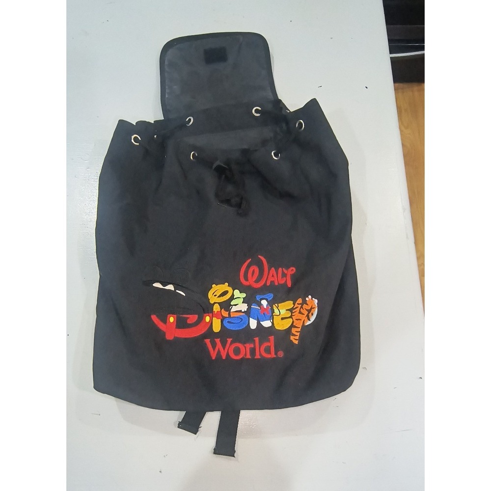 Walt Disney World Black Drawstring Backpack Embroidered Mickey Tigger Bag